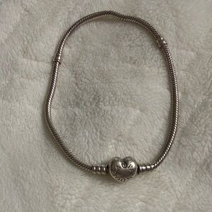 Pandora 8 inch Silver Heart Clasp Snake Chain Bracelet